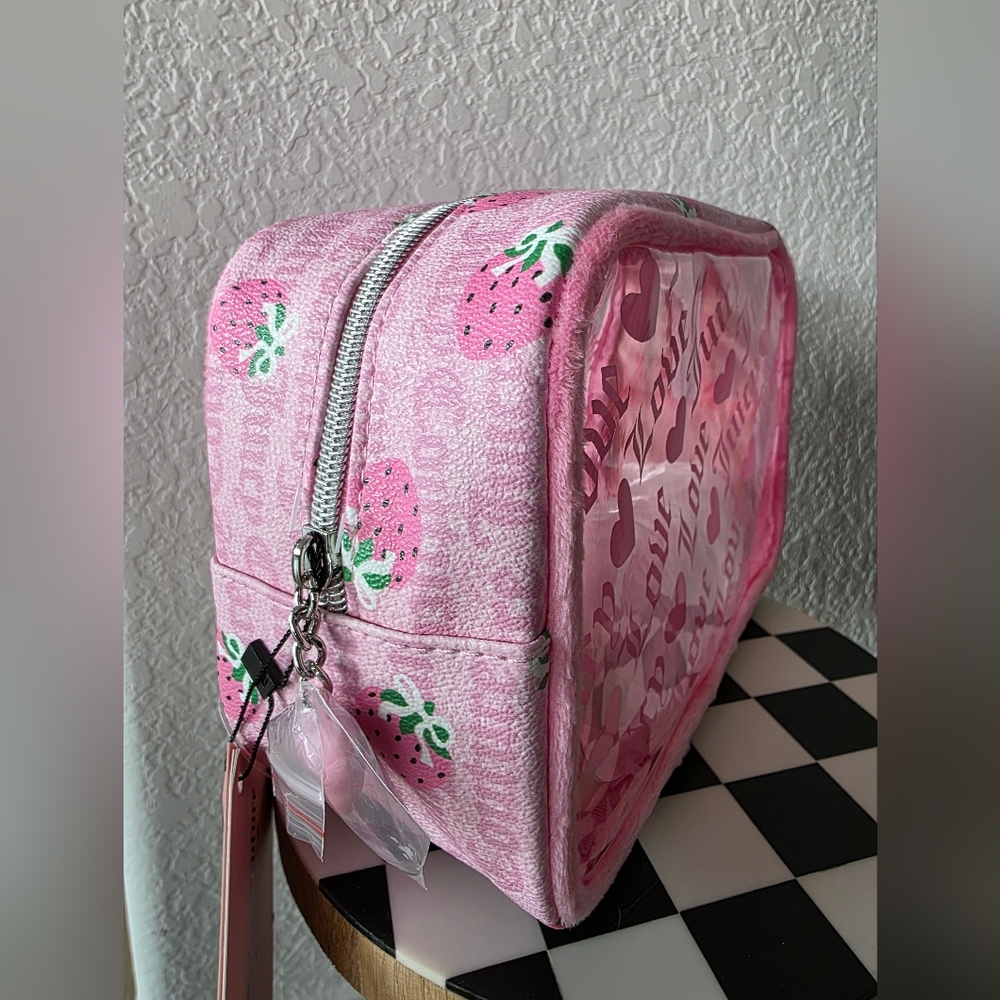 NWT Juicy Couture Pink Strawberry Print Travel Cosmetic Bag